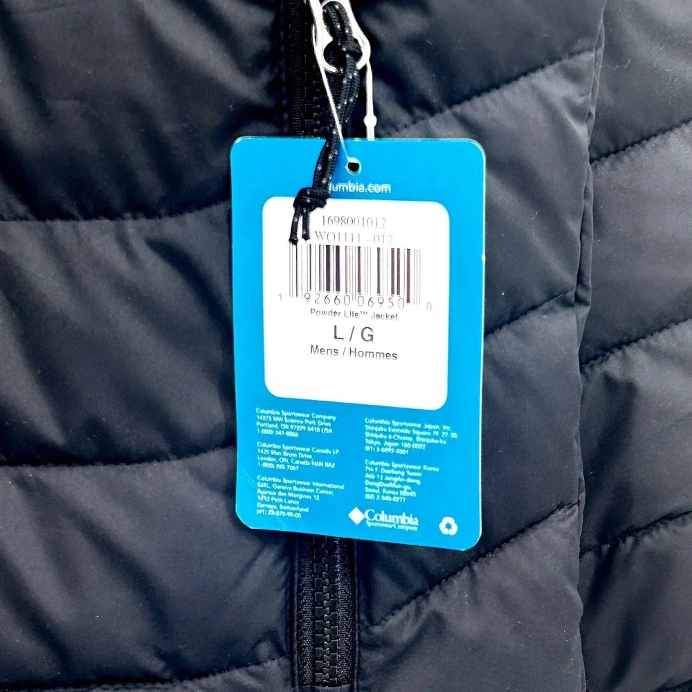 Columbia Powder Lite Puffer Jacket Mens L Omni Thermal Ski Snow‎ Black Large NWT